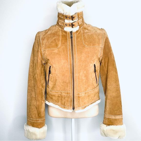 FREE PEOPLE Wilson’s Leather Penney Lane choker collar bomber jacket brown S - Picture 2 of 10